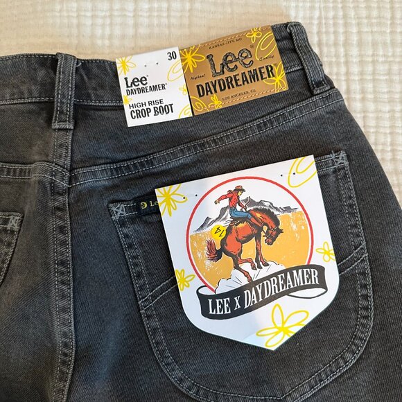 Lee x Daydreamer Size 30/28 High Rise Western Crop Boot Jeans in Washed Black - Picture 5 of 11